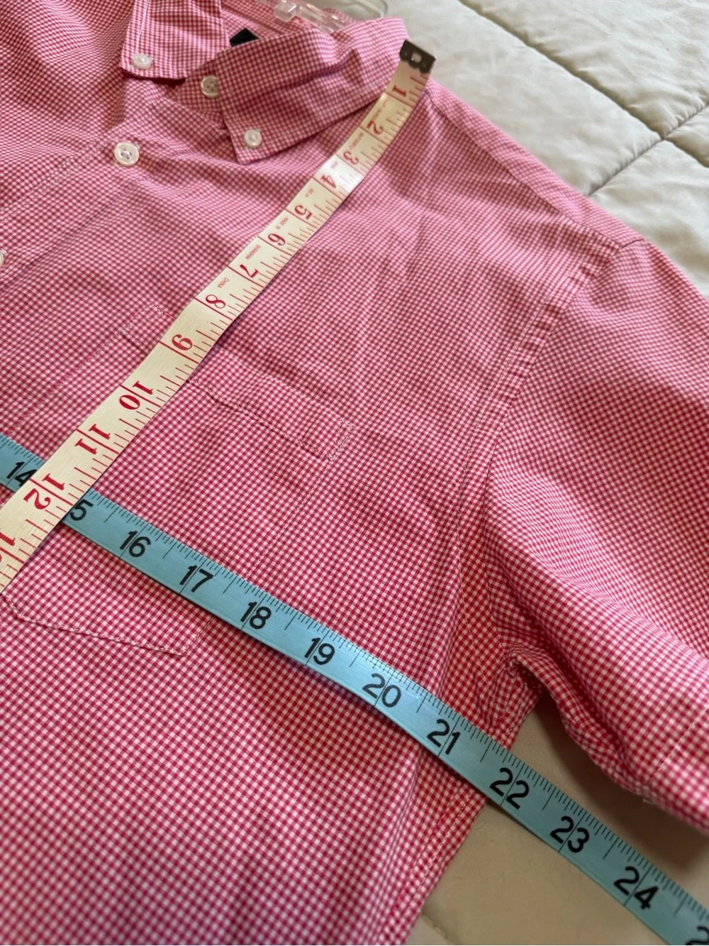 J. Crew Red and White Gingham Button Down Cotton Shirt